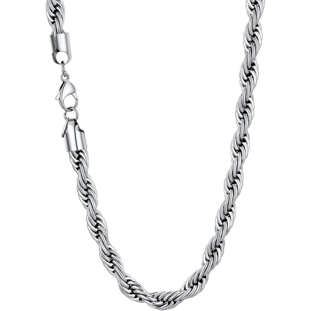 imageU7 Twisted Rope Chain Figaro Chain Men Stainless Steel Necklace and Bracelet Set 3mm 5mm 6mm 9mm Black Gold Silver Chains Necklaces for Men Women 16quot30quota 9mm Silver