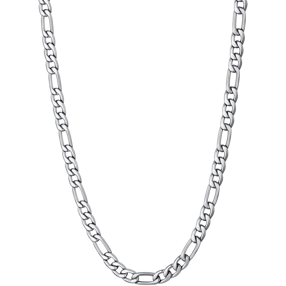 imageU7 Twisted Rope Chain Figaro Chain Men Stainless Steel Necklace and Bracelet Set 3mm 5mm 6mm 9mm Black Gold Silver Chains Necklaces for Men Women 16quot30quotc 5mm Silver