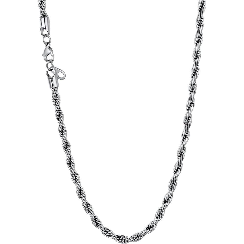 imageU7 Twisted Rope Chain Figaro Chain Men Stainless Steel Necklace and Bracelet Set 3mm 5mm 6mm 9mm Black Gold Silver Chains Necklaces for Men Women 16quot30quotd 3mm Silver