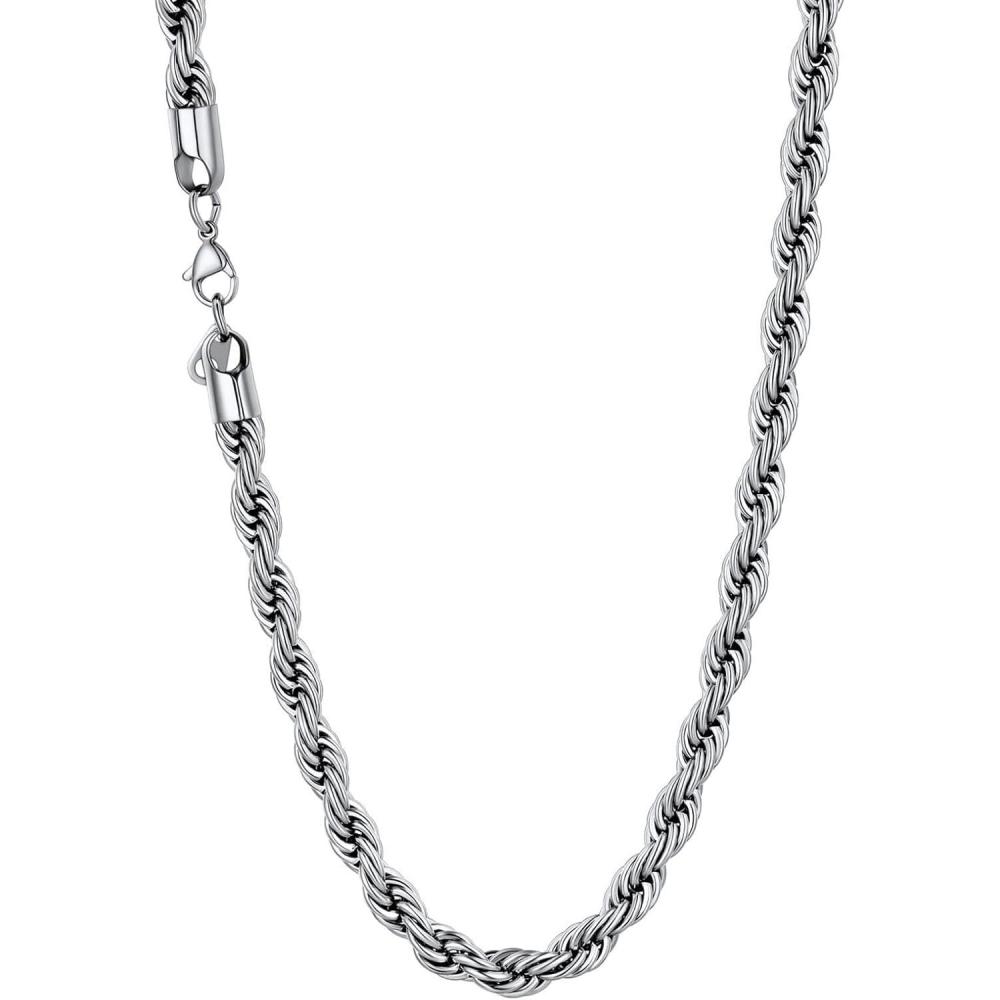 imageU7 Twisted Rope Chain Figaro Chain Men Stainless Steel Necklace and Bracelet Set 3mm 5mm 6mm 9mm Black Gold Silver Chains Necklaces for Men Women 16quot30quotb 6mm Silver