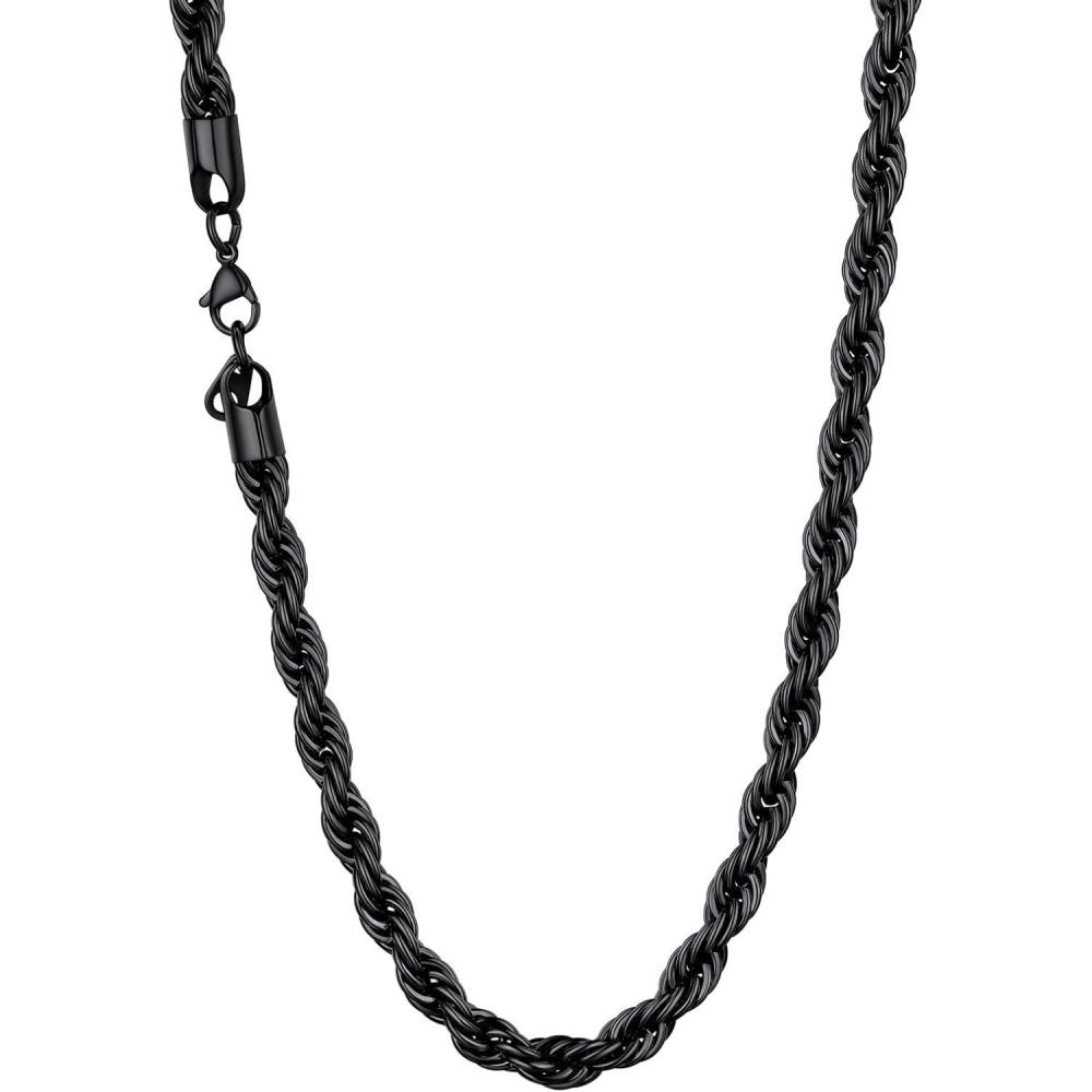 imageU7 Twisted Rope Chain Figaro Chain Men Stainless Steel Necklace and Bracelet Set 3mm 5mm 6mm 9mm Black Gold Silver Chains Necklaces for Men Women 16quot30quotb 6mm Black