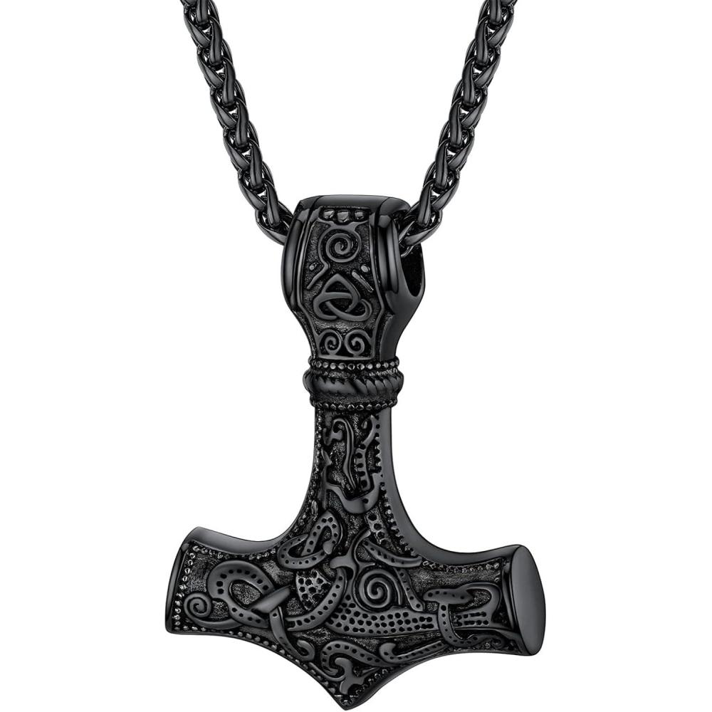 imageU7 Viking Pendant Necklace Stainless Steel18K Gold Plated Celtic Thors Hammer Pendant Necklaces Viking Jewelry Gift for Men1Thors hammer celticblack