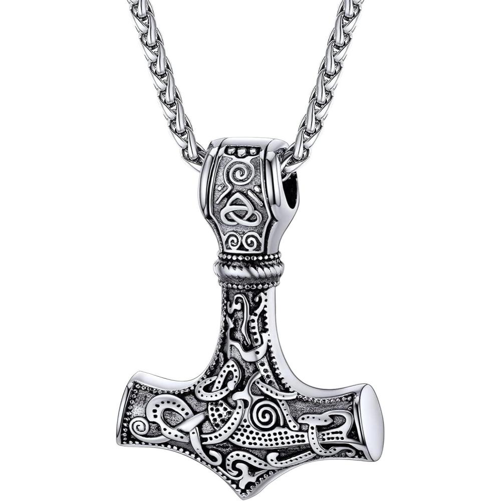 imageU7 Viking Pendant Necklace Stainless Steel18K Gold Plated Celtic Thors Hammer Pendant Necklaces Viking Jewelry Gift for Men1Thors hammer celticsilver