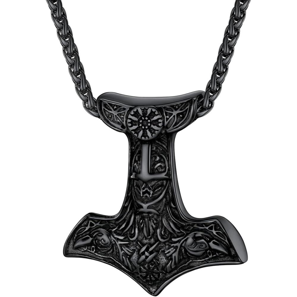 imageU7 Viking Pendant Necklace Stainless Steel18K Gold Plated Celtic Thors Hammer Pendant Necklaces Viking Jewelry Gift for Men2Thors hammer Ordin ravenblack