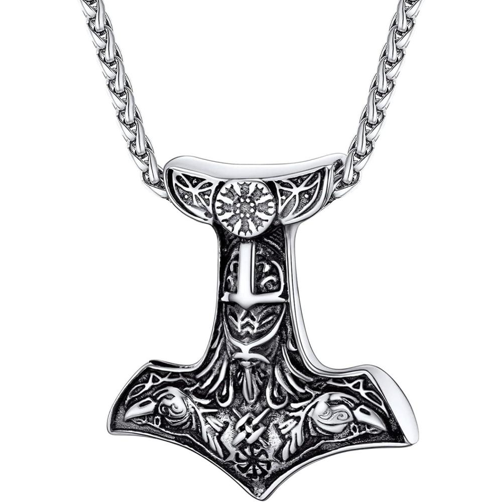 imageU7 Viking Pendant Necklace Stainless Steel18K Gold Plated Celtic Thors Hammer Pendant Necklaces Viking Jewelry Gift for Men2Thors hammer Ordin ravenstainless