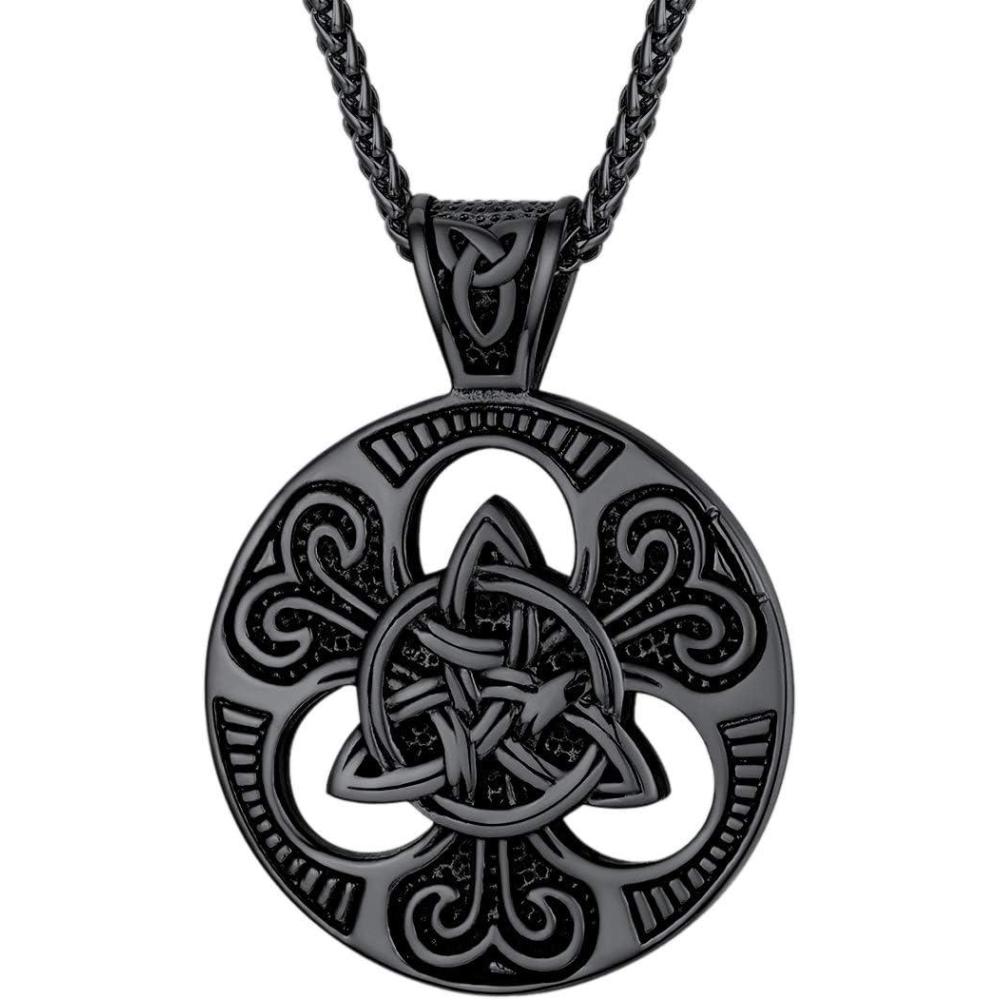 imageU7 Viking Pendant Necklace Stainless Steel18K Gold Plated Celtic Thors Hammer Pendant Necklaces Viking Jewelry Gift for Men3Magic triquetrablack