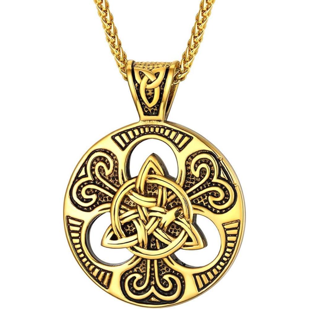 imageU7 Viking Pendant Necklace Stainless Steel18K Gold Plated Celtic Thors Hammer Pendant Necklaces Viking Jewelry Gift for Men3Magic triquetragold