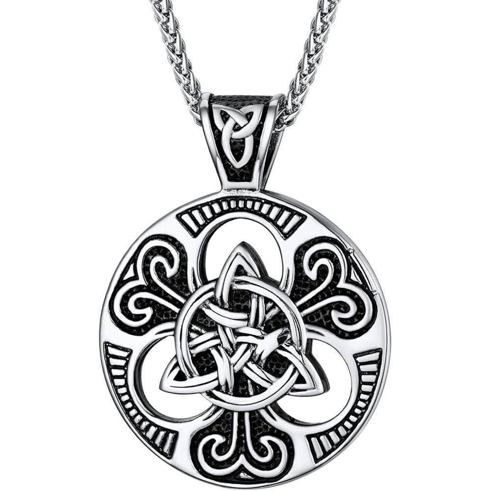 imageU7 Viking Pendant Necklace Stainless Steel18K Gold Plated Celtic Thors Hammer Pendant Necklaces Viking Jewelry Gift for Men3Magic triquetrastainless