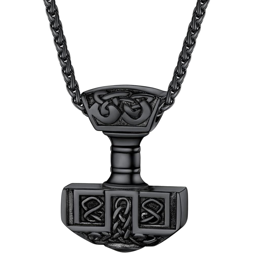 imageU7 Viking Pendant Necklace Stainless Steel18K Gold Plated Celtic Thors Hammer Pendant Necklaces Viking Jewelry Gift for Men4Thors hammerblack