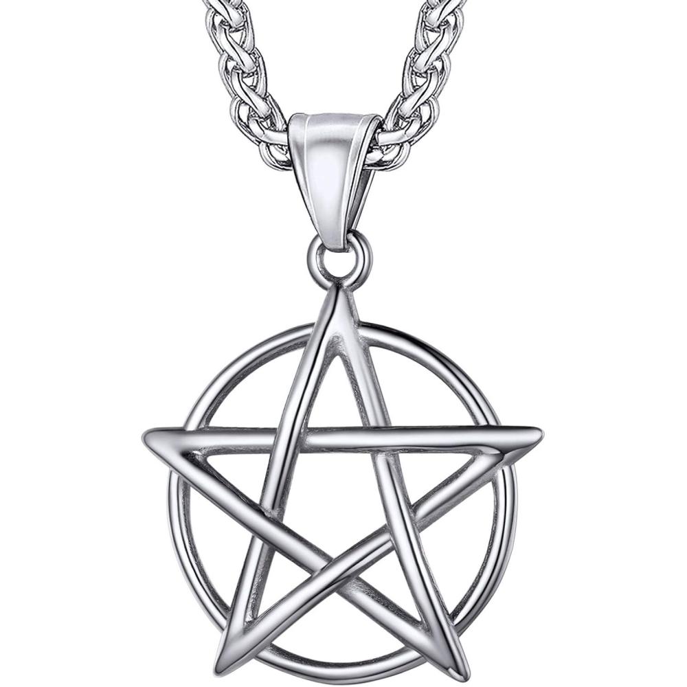 imageU7 Wiccan Necklace Pagan Pendant Men Women Stainless SteelBlack18K Gold Plated PentagramNorse VikingRaven Occult Necklaces01PentacleStainless