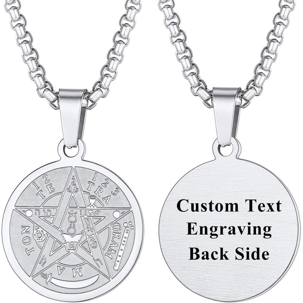 imageU7 Wiccan Necklace Pagan Pendant Men Women Stainless SteelBlack18K Gold Plated PentagramNorse VikingRaven Occult Necklaces02Pentacle MedalStainlessCustomized