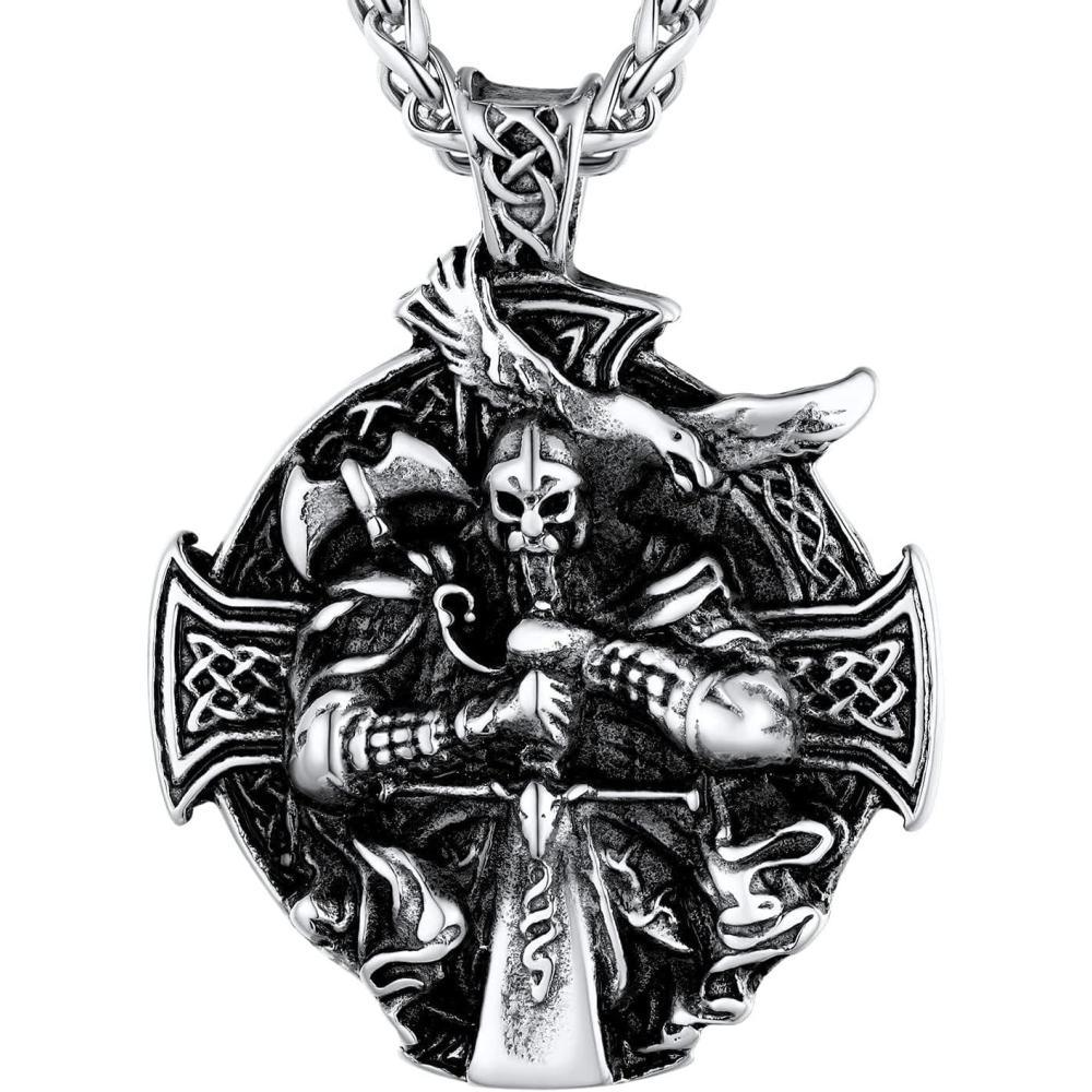 imageU7 Wiccan Necklace Pagan Pendant Men Women Stainless SteelBlack18K Gold Plated PentagramNorse VikingRaven Occult Necklaces08Odin GodStainless