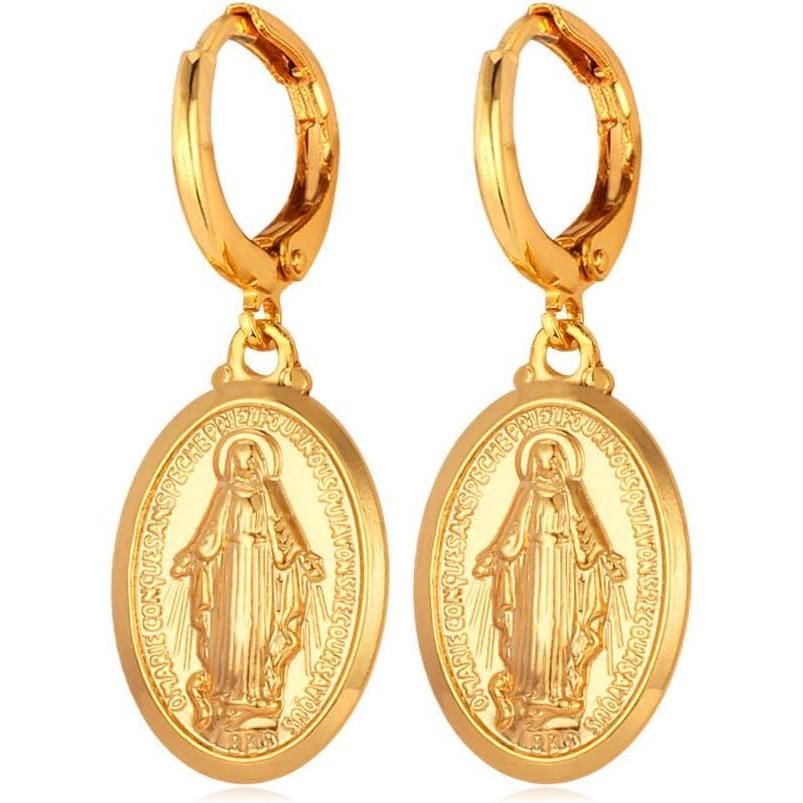 imageU7 Wome Ear Fashion Jewelry 18K Gold Plated Virgin Mary Drop Earrings