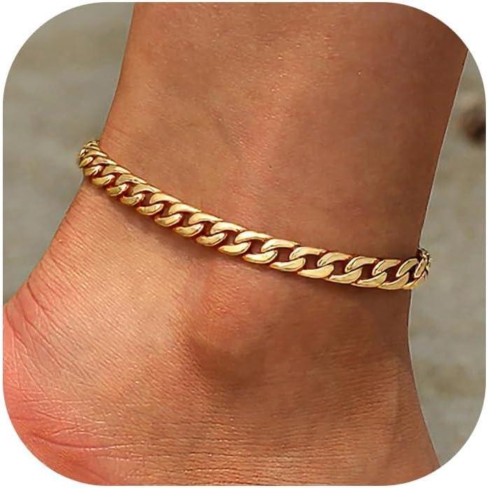 imageU7 Women Girls Barefoot Jewelry 18K Gold or Rose Gold Stainless Steel HeartRopeFigaroCuban Chain Anklet Foot Bracelet 2530 CM Long01Gold Hot sale