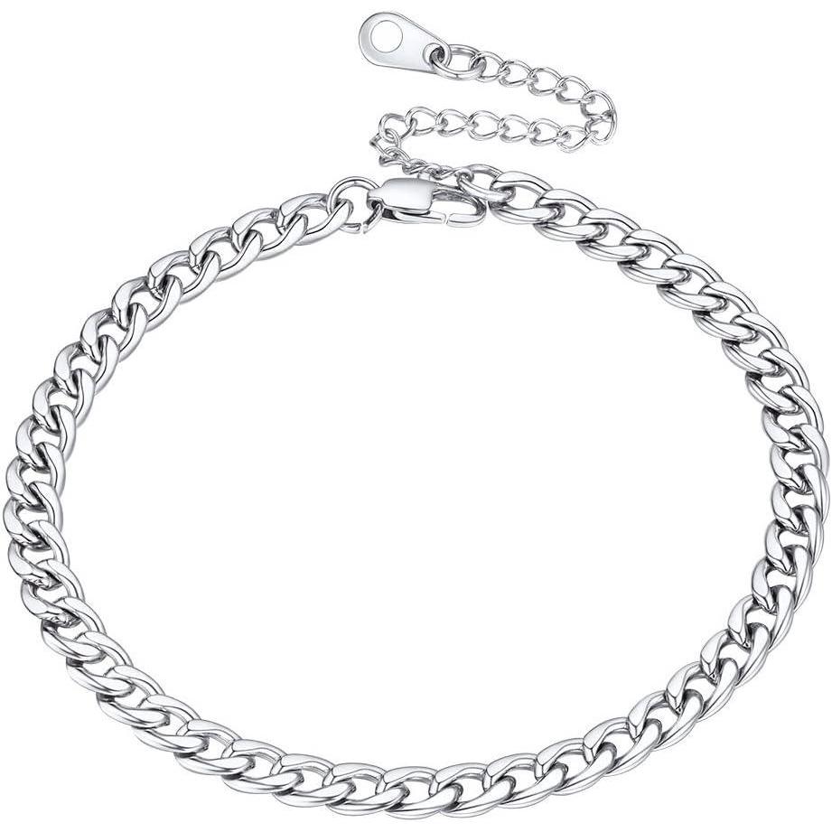 imageU7 Women Girls Barefoot Jewelry 18K Gold or Rose Gold Stainless Steel HeartRopeFigaroCuban Chain Anklet Foot Bracelet 2530 CM Long02 Stainless steel5mm curb chain