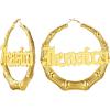 U7 Bamboo Earrings for Women 18K Gold Plated/Stainless Steel/Personalized Black Statement Extra Large Hoop Earrings 80s 90s Custom Name Huggie Earrings for Party Fashion Jewlery(02.Gold Custom Name)