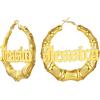 U7 Bamboo Earrings for Women 18K Gold Plated/Stainless Steel/Personalized Black Statement Extra Large Hoop Earrings 80s 90s Custom Name Huggie Earrings for Party Fashion Jewlery(02.Gold Custom Name)