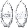 U7 Bamboo Earrings for Women 18K Gold Plated/Stainless Steel/Personalized Black Statement Extra Large Hoop Earrings 80s 90s Custom Name Huggie Earrings for Party Fashion Jewlery(04.Stainless Steel Custom Name)