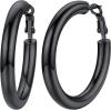 U7 Chunky Hoop Earrings for Women, Stainless Steel Hoops Earring, Classic Polished Thick Ear Jewelry, Black/Silver/Gold Hoop Earrings, 20/30/40/60/80mm(1.Black)