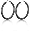 U7 Chunky Hoop Earrings for Women, Stainless Steel Hoops Earring, Classic Polished Thick Ear Jewelry, Black/Silver/Gold Hoop Earrings, 20/30/40/60/80mm(1.Black)