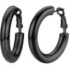 U7 Chunky Hoop Earrings for Women, Stainless Steel Hoops Earring, Classic Polished Thick Ear Jewelry, Black/Silver/Gold Hoop Earrings, 20/30/40/60/80mm(1.Black)
