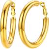U7 Chunky Hoop Earrings for Women, Stainless Steel Hoops Earring, Classic Polished Thick Ear Jewelry, Black/Silver/Gold Hoop Earrings, 20/30/40/60/80mm(1.Gold)