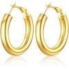 U7 Chunky Hoop Earrings for Women, Stainless Steel Hoops Earring, Classic Polished Thick Ear Jewelry, Black/Silver/Gold Hoop Earrings, 20/30/40/60/80mm(1.Gold)