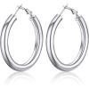 U7 Chunky Hoop Earrings for Women, Stainless Steel Hoops Earring, Classic Polished Thick Ear Jewelry, Black/Silver/Gold Hoop Earrings, 20/30/40/60/80mm(1.Silver)
