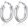 U7 Chunky Hoop Earrings for Women, Stainless Steel Hoops Earring, Classic Polished Thick Ear Jewelry, Black/Silver/Gold Hoop Earrings, 20/30/40/60/80mm(1.Silver)