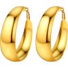 U7 Chunky Hoop Earrings for Women, Stainless Steel Hoops Earring, Classic Polished Thick Ear Jewelry, Black/Silver/Gold Hoop Earrings, 20/30/40/60/80mm(2.Gold)