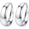U7 Chunky Hoop Earrings for Women, Stainless Steel Hoops Earring, Classic Polished Thick Ear Jewelry, Black/Silver/Gold Hoop Earrings, 20/30/40/60/80mm(2.Silver)