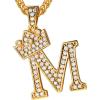 U7 Crown Initial Necklace Men Women, Bling Diamond A-Z 0-9 Letter Pendant with Wheat Chain, Silver/Black/Gold Plated CZ Alphabet Number Hip Hop Jersery for Father Husband(a. Gold)