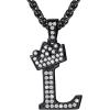 U7 Crown Initial Necklace Men Women, Bling Diamond A-Z 0-9 Letter Pendant with Wheat Chain, Silver/Black/Gold Plated CZ Alphabet Number Hip Hop Jersery for Father Husband(c. Black)