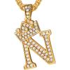 U7 Crown Initial Necklace Men Women, Bling Diamond A-Z 0-9 Letter Pendant with Wheat Chain, Silver/Black/Gold Plated CZ Alphabet Number Hip Hop Jersery for Father Husband(a. Gold)