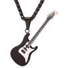 U7 Hip Hop Punk Music Necklace, Guitar Pick/Guitar/Microphone/Headphone Pendant with Chain for Men & Women, Stainless Steel R&B Music Jewelry, Silver/Gold/Black, Customizable(Black)