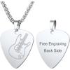 U7 Hip Hop Punk Music Necklace, Guitar Pick/Guitar/Microphone/Headphone Pendant with Chain for Men & Women, Stainless Steel R&B Music Jewelry, Silver/Gold/Black, Customizable(Silver)
