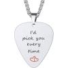 U7 Hip Hop Punk Music Necklace, Guitar Pick/Guitar/Microphone/Headphone Pendant with Chain for Men & Women, Stainless Steel R&B Music Jewelry, Silver/Gold/Black, Customizable(Silver)