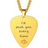 U7 Hip Hop Punk Music Necklace, Guitar Pick/Guitar/Microphone/Headphone Pendant with Chain for Men & Women, Stainless Steel R&B Music Jewelry, Silver/Gold/Black, Customizable(Gold)