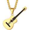 U7 Hip Hop Punk Music Necklace, Guitar Pick/Guitar/Microphone/Headphone Pendant with Chain for Men & Women, Stainless Steel R&B Music Jewelry, Silver/Gold/Black, Customizable(Gold)