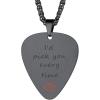 U7 Hip Hop Punk Music Necklace, Guitar Pick/Guitar/Microphone/Headphone Pendant with Chain for Men & Women, Stainless Steel R&B Music Jewelry, Silver/Gold/Black, Customizable(Black)