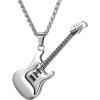 U7 Hip Hop Punk Music Necklace, Guitar Pick/Guitar/Microphone/Headphone Pendant with Chain for Men & Women, Stainless Steel R&B Music Jewelry, Silver/Gold/Black, Customizable(Silver)