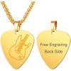 U7 Hip Hop Punk Music Necklace, Guitar Pick/Guitar/Microphone/Headphone Pendant with Chain for Men & Women, Stainless Steel R&B Music Jewelry, Silver/Gold/Black, Customizable(Gold)