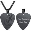 U7 Hip Hop Punk Music Necklace, Guitar Pick/Guitar/Microphone/Headphone Pendant with Chain for Men & Women, Stainless Steel R&B Music Jewelry, Silver/Gold/Black, Customizable(Black)