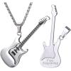 U7 Hip Hop Punk Music Necklace, Guitar Pick/Guitar/Microphone/Headphone Pendant with Chain for Men & Women, Stainless Steel R&B Music Jewelry, Silver/Gold/Black, Customizable(Silver)