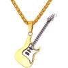U7 Hip Hop Punk Music Necklace, Guitar Pick/Guitar/Microphone/Headphone Pendant with Chain for Men & Women, Stainless Steel R&B Music Jewelry, Silver/Gold/Black, Customizable(Gold)
