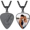 U7 Hip Hop Punk Music Necklace, Guitar Pick/Guitar/Microphone/Headphone Pendant with Chain for Men & Women, Stainless Steel R&B Music Jewelry, Silver/Gold/Black, Customizable(Black)