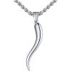 U7 Italian Horn Necklace for Men Women,Stainless Steel/Black/Gold Horn Necklace,Lucky Amulet Cornicello Pendant(2.Silver)