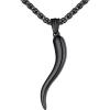 U7 Italian Horn Necklace for Men Women,Stainless Steel/Black/Gold Horn Necklace,Lucky Amulet Cornicello Pendant(3.Black)