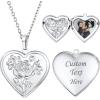 U7 Locket Necklace for Women, Silver/Gold/Rose Gold Custom Photo Text Necklaces, Flower Heart/Round Shape Personalized Picture Pendant Necklace 18 Inch(01-Platinum Flower Heart)