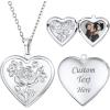 U7 Locket Necklace for Women, Silver/Gold/Rose Gold Custom Photo Text Necklaces, Flower Heart/Round Shape Personalized Picture Pendant Necklace 18 Inch(01-Platinum Flower Heart)